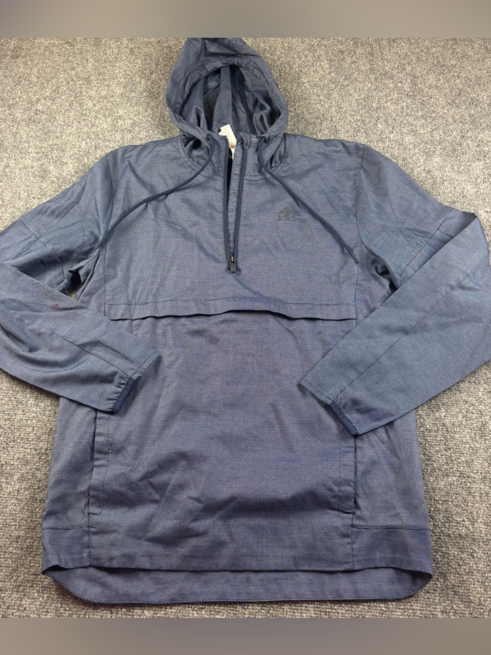 ADIDAS Men’s Essentials Anorak Blue 1/4 Zip Pullover Hooded Jacket size: Small - Picture 2 of 8